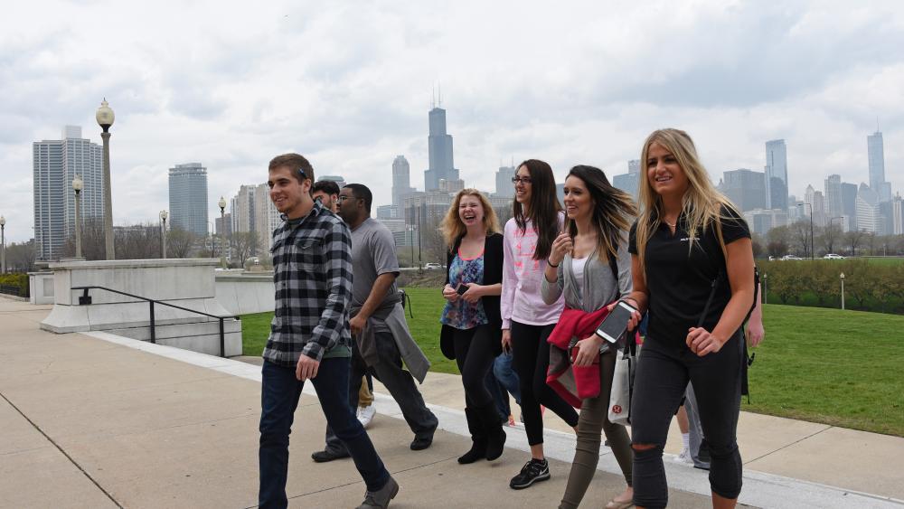Group of students walking in Chicago