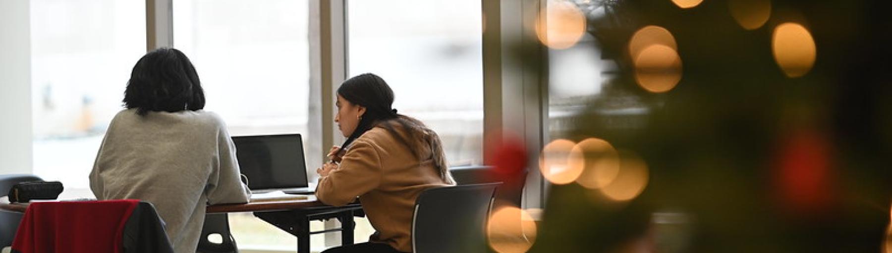 Students on campus in winter