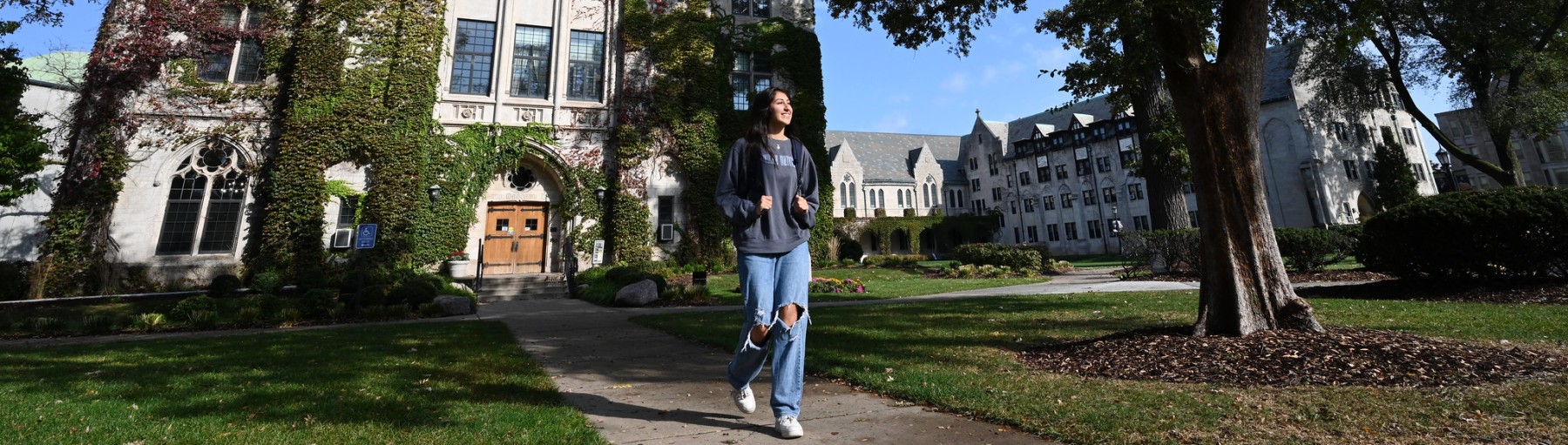 Femail student walking on campus