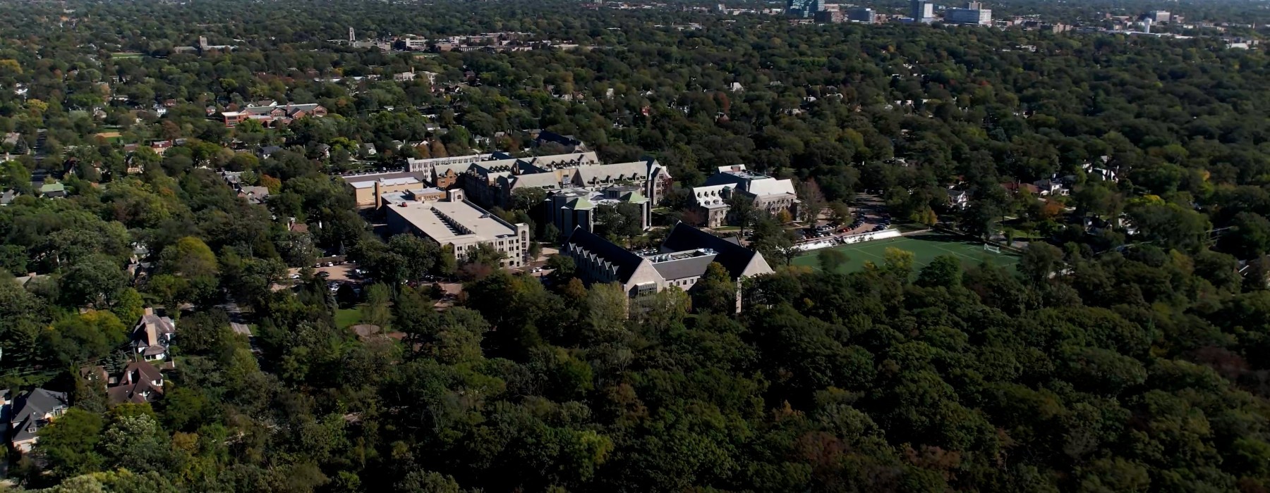 Aerial view of Dominican University's River Forest Campus