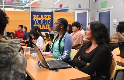 Students in classroom with laptops