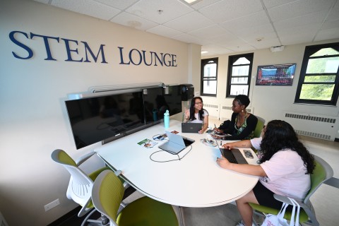 Students gathered in the STEM Lounge