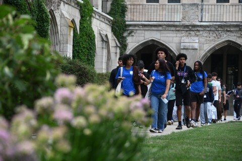 Several students near the Cloister Walk