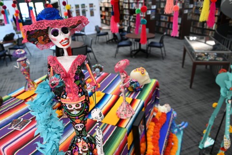 Colorfully decorated day of the Dead altar