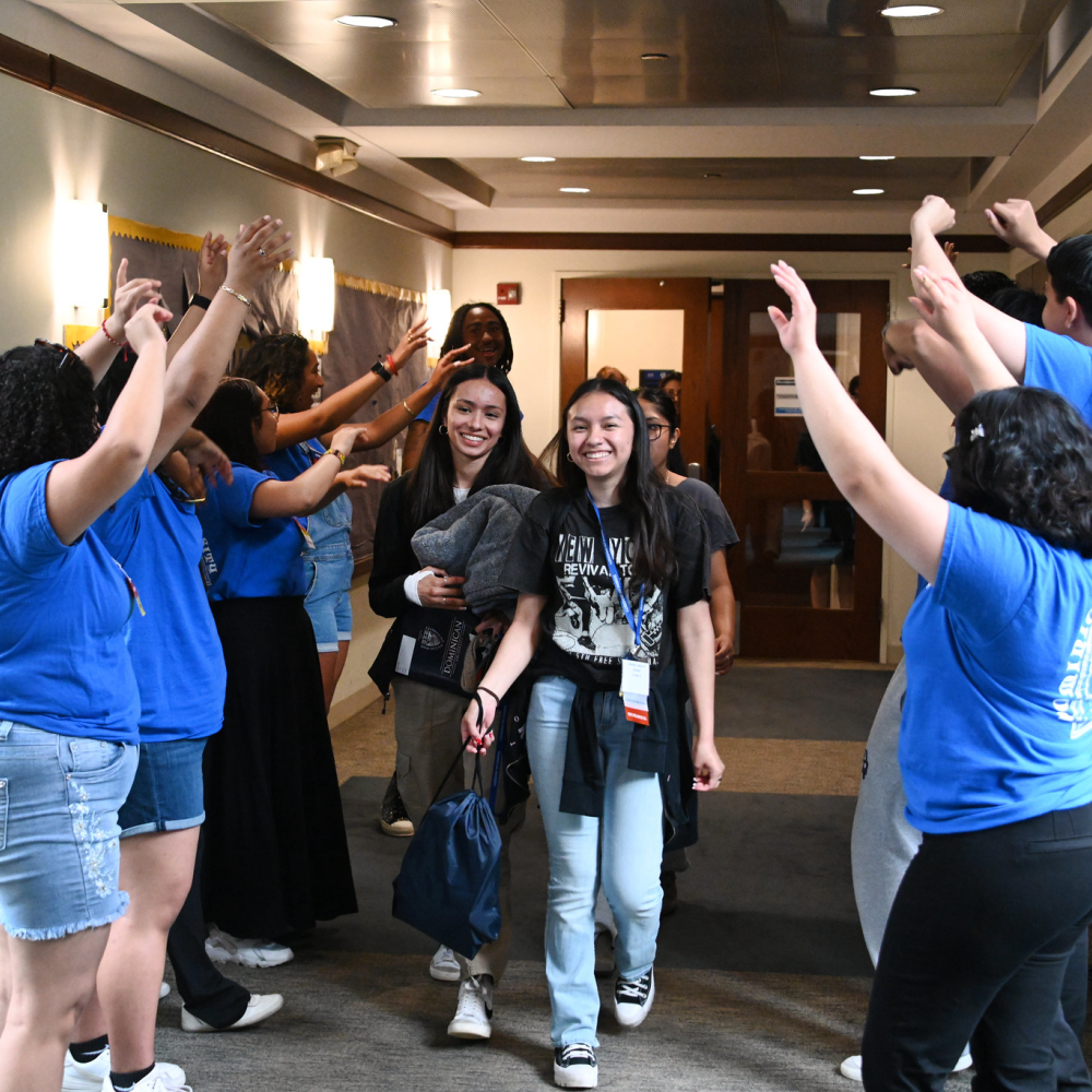 Dominican students greeting new students during SOAR