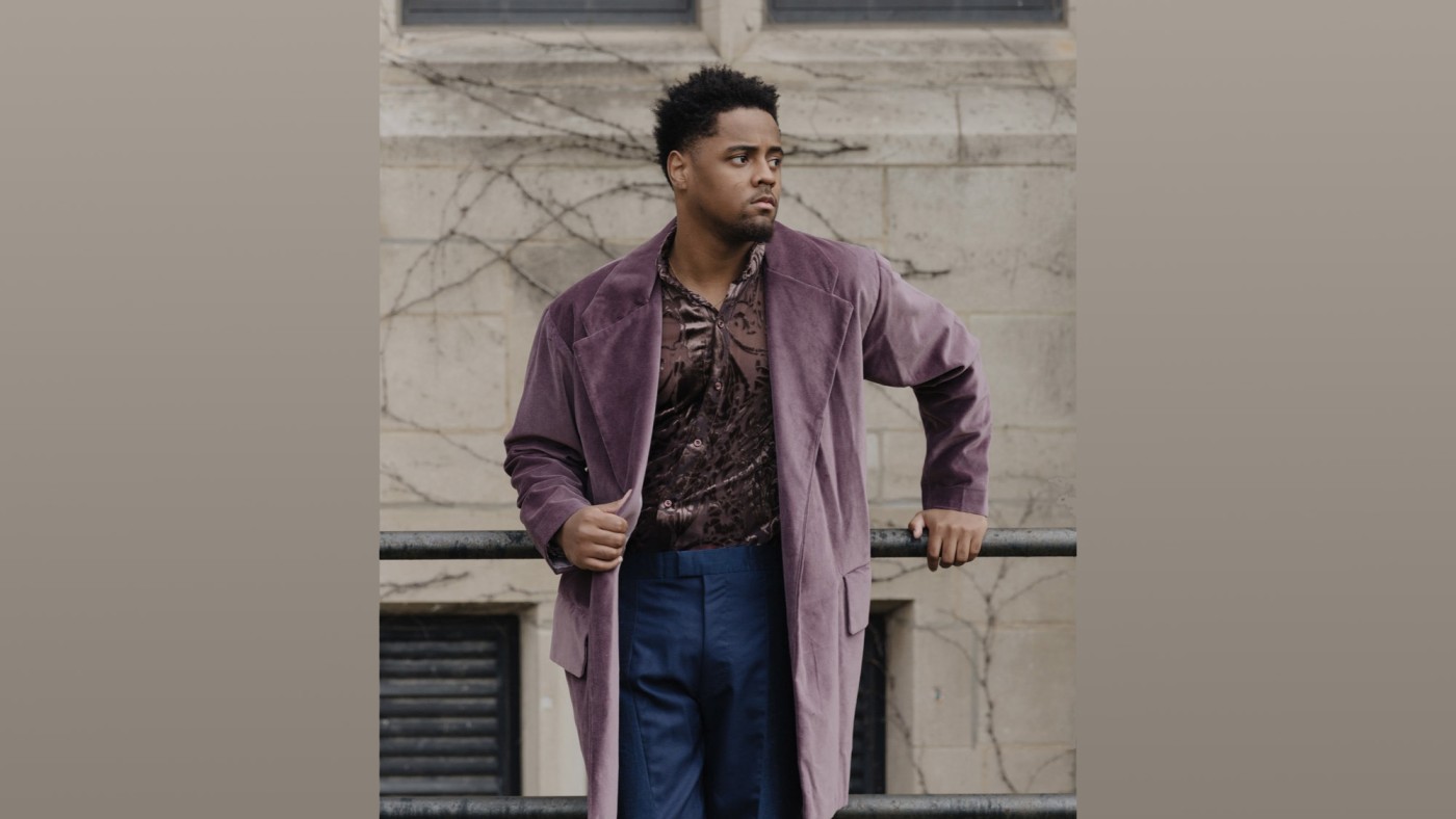 Model wearing outfit designed by student at Dominican University's Annual Fashion Show.