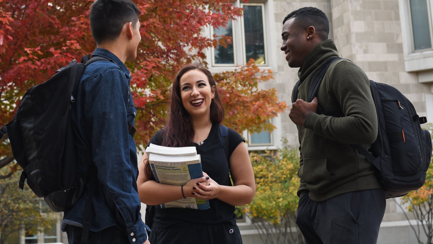 Three students on campus