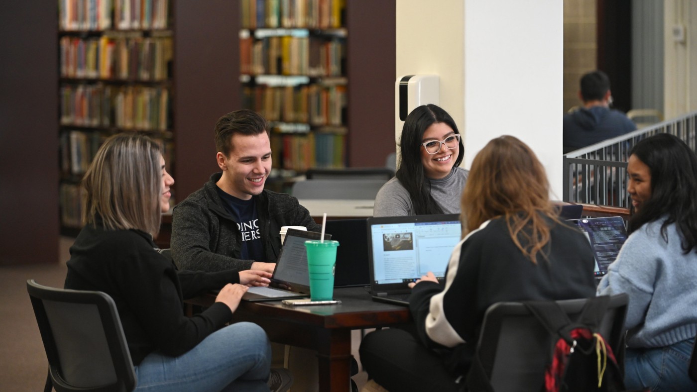 Students studying in the library