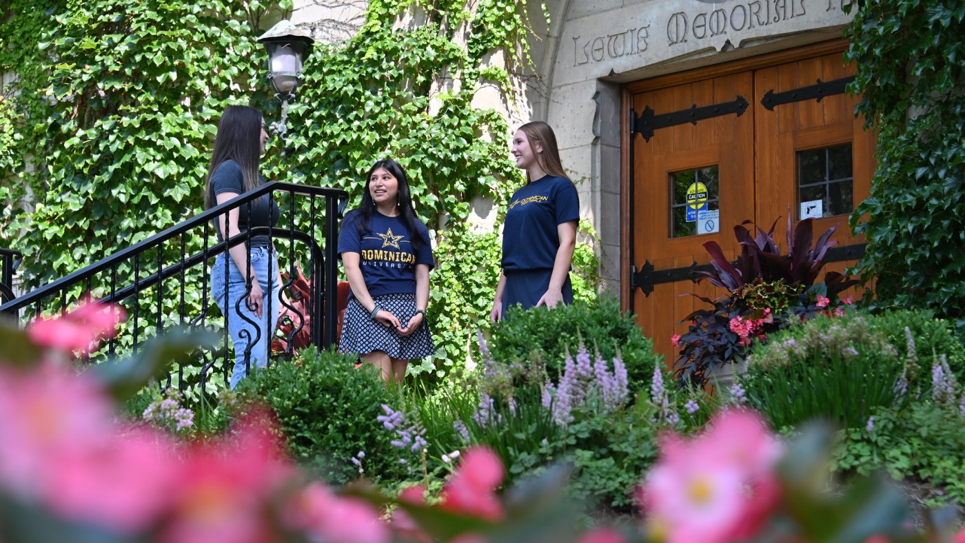 Two students at Lewis door