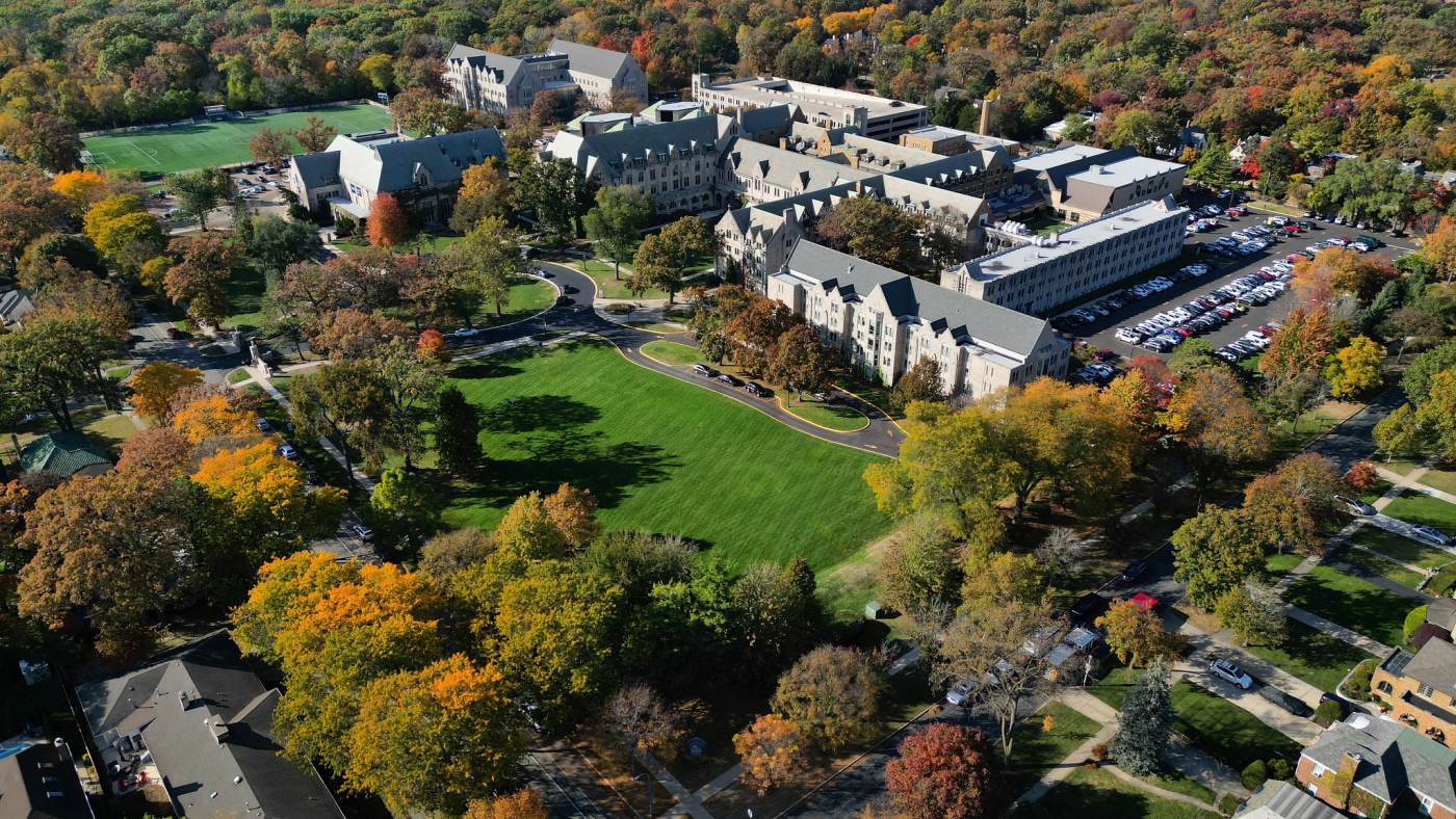 Aerial view of campus fall 2024