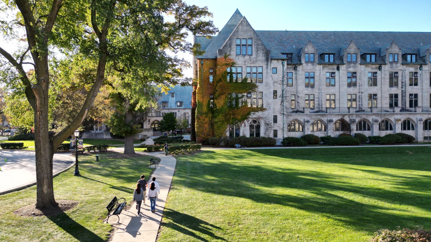 Students on campus in the fall