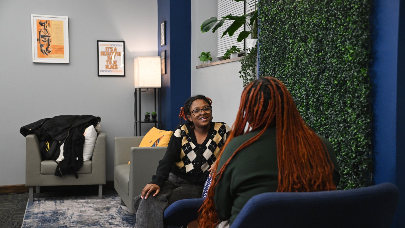 Students talking in the Bowman Center
