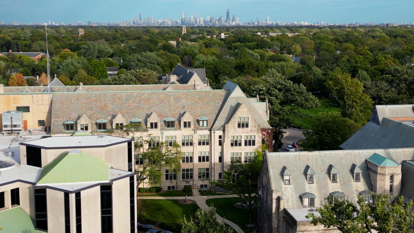 Aerial view of Dominican University's River Forest Campus.