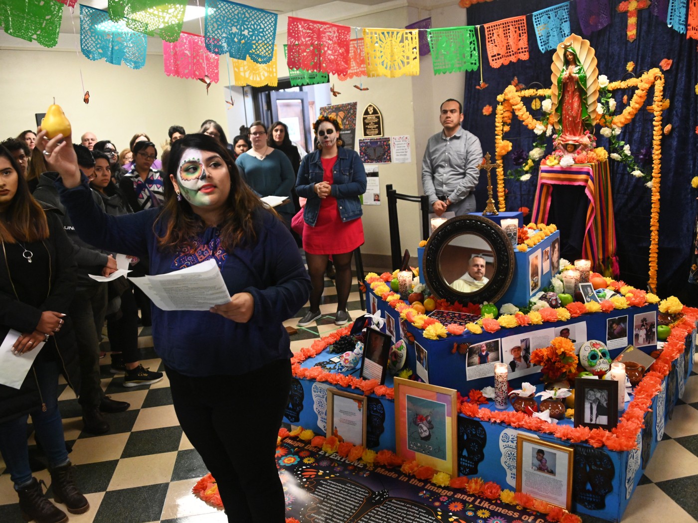 Several students honoring DiaDeLosMuertos